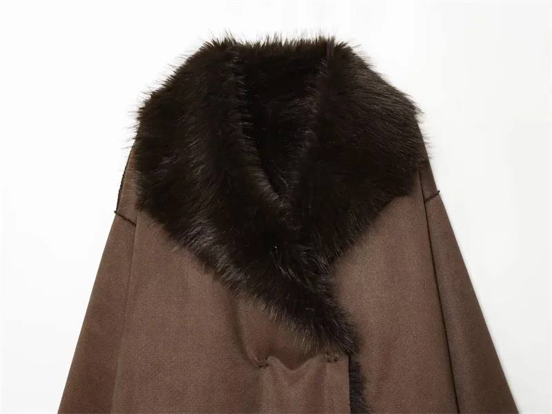Guobioziy Women's Jacket 2026 Autumn/Winter New Arrival Brown Long-Sleeve Double-Sided Warm Jacket Elegant and High-End Style