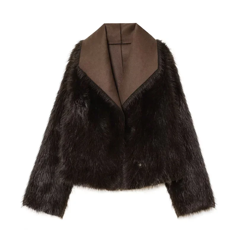 Guobioziy Women's Jacket 2026 Autumn/Winter New Arrival Brown Long-Sleeve Double-Sided Warm Jacket Elegant and High-End Style