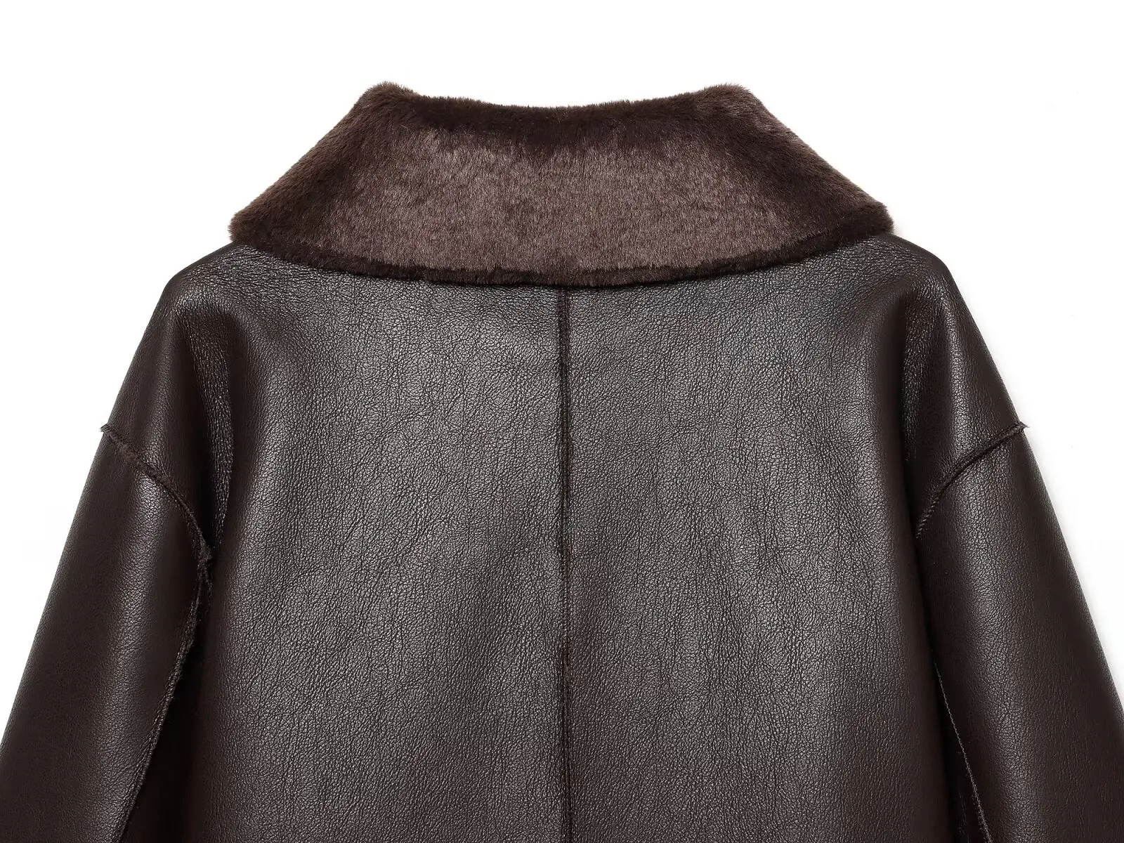 Women's Reversible Faux Leather Jacket, Faux Sherpa Coat, Lapel Button Up Outerwear, Loose Short Warm Winter Outwear, Streetwear