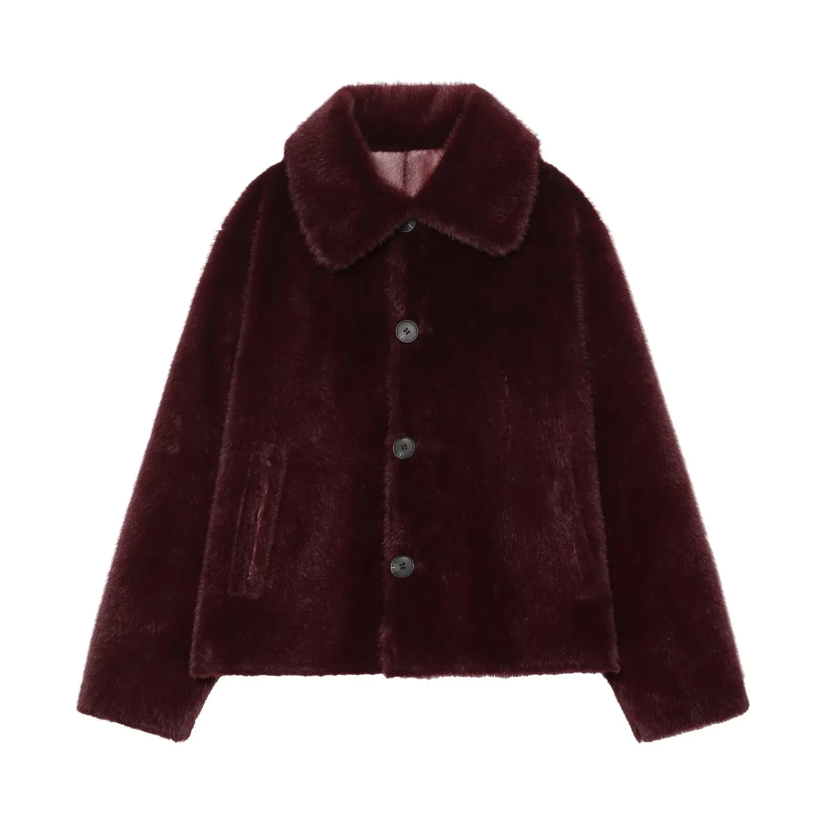 Women's Reversible Faux Leather Jacket, Faux Sherpa Coat, Lapel Button Up Outerwear, Loose Short Warm Winter Outwear, Streetwear