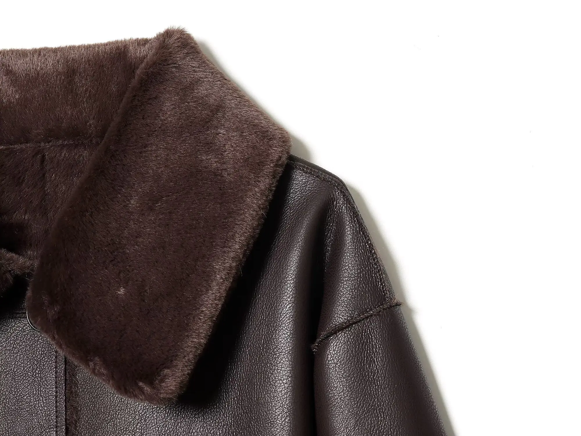 Women's Reversible Faux Leather Jacket, Faux Sherpa Coat, Lapel Button Up Outerwear, Loose Short Warm Winter Outwear, Streetwear