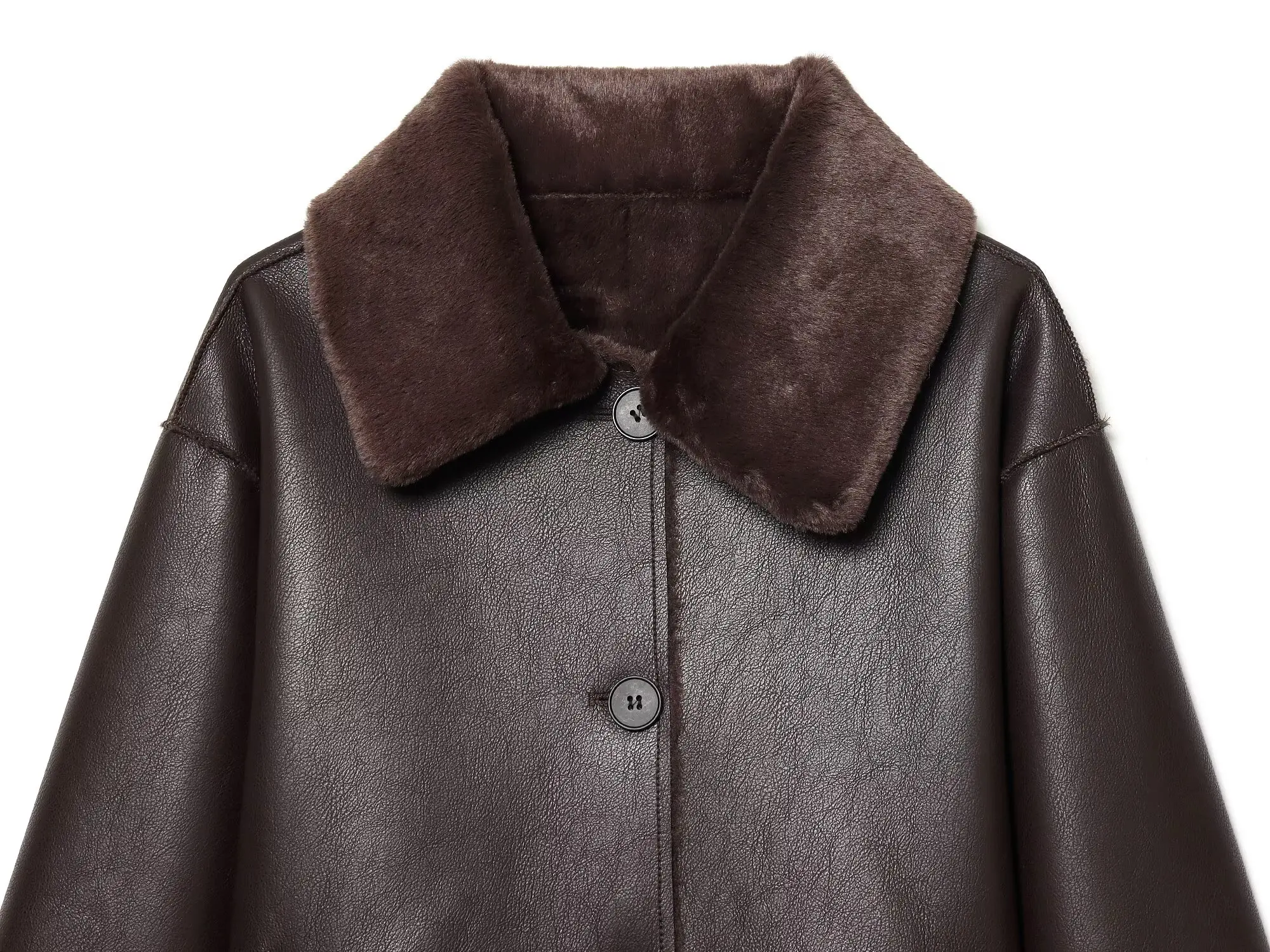 Women's Reversible Faux Leather Jacket, Faux Sherpa Coat, Lapel Button Up Outerwear, Loose Short Warm Winter Outwear, Streetwear