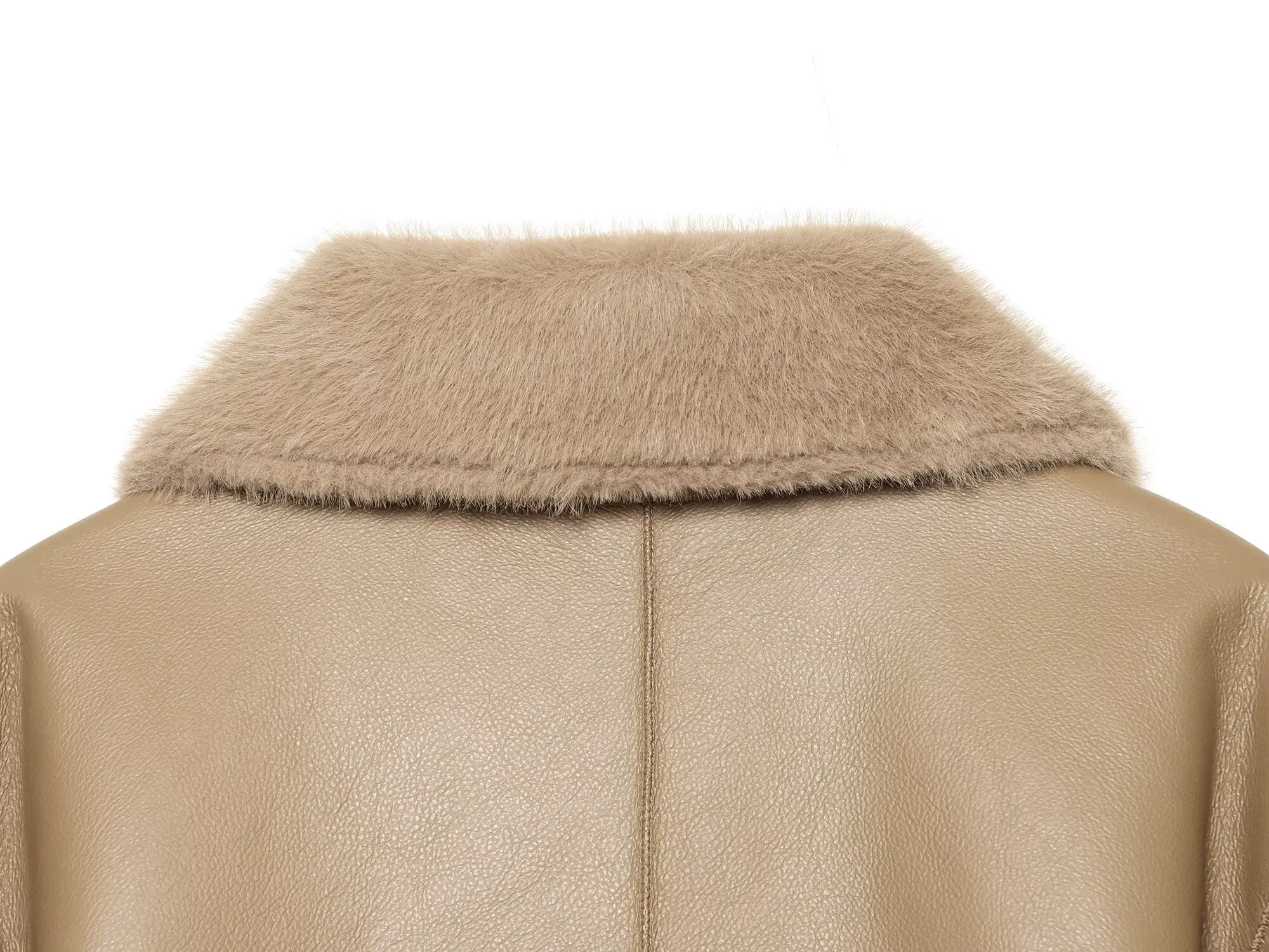 Women's Reversible Faux Leather Jacket, Faux Sherpa Coat, Lapel Button Up Outerwear, Loose Short Warm Winter Outwear, Streetwear