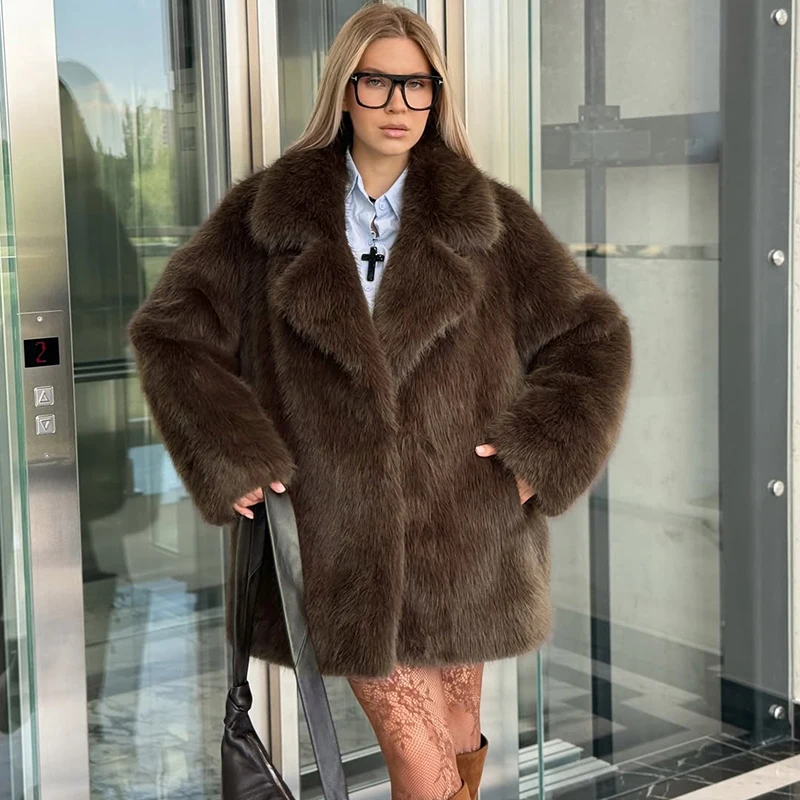 Tornova Women Winter 2026 High Quality Luxury Faux Fur Coat Thicken Warm Overcoat Outerwear Hot Girls Solid Long Fox Fur Jacket