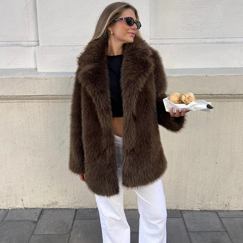 Tornova Women Winter 2026 High Quality Luxury Faux Fur Coat Thicken Warm Overcoat Outerwear Hot Girls Solid Long Fox Fur Jacket