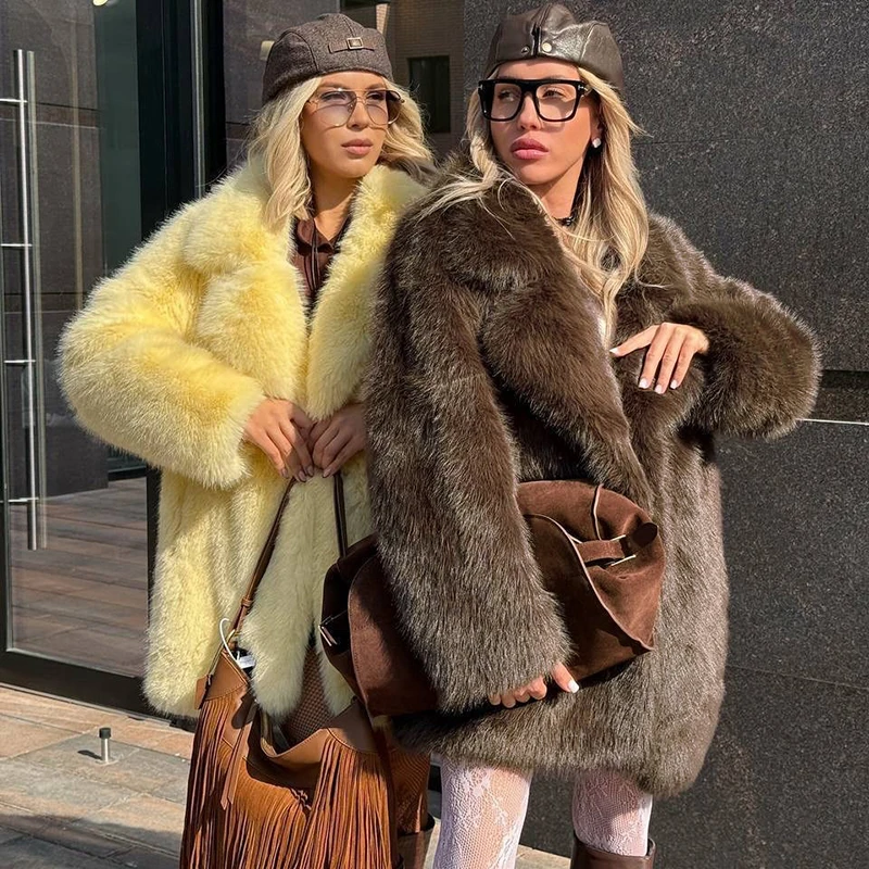 Tornova Women Winter 2026 High Quality Luxury Faux Fur Coat Thicken Warm Overcoat Outerwear Hot Girls Solid Long Fox Fur Jacket
