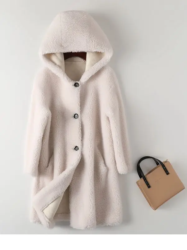 2027 Winter Natural Wool Coats for Woman Mid Length Hooded Fur Coat Woman Clothes High Quality Outerwears Abrigo Mujer