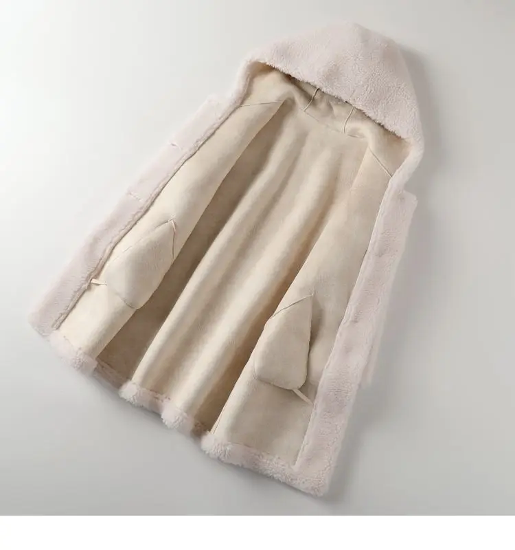 2027 Winter Natural Wool Coats for Woman Mid Length Hooded Fur Coat Woman Clothes High Quality Outerwears Abrigo Mujer
