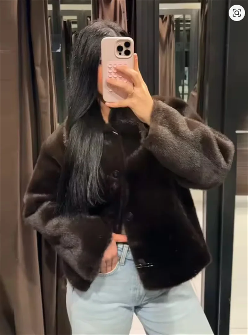 Guobioziy 2026 Fall/Winter New Style Women's Jacket Long Sleeve Faux Fur Reversible Loose Coat Warm and Fashionable High-End