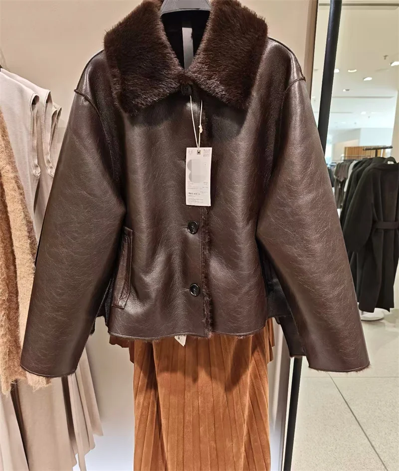 Guobioziy 2026 Fall/Winter New Style Women's Jacket Long Sleeve Faux Fur Reversible Loose Coat Warm and Fashionable High-End