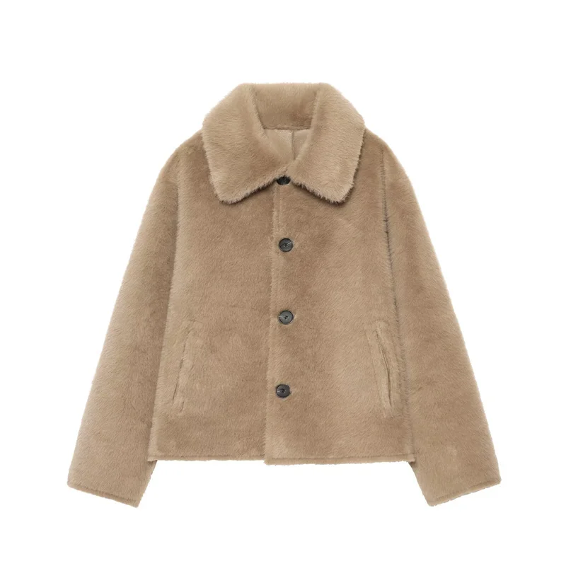 Guobioziy 2026 Fall/Winter New Style Women's Jacket Long Sleeve Faux Fur Reversible Loose Coat Warm and Fashionable High-End