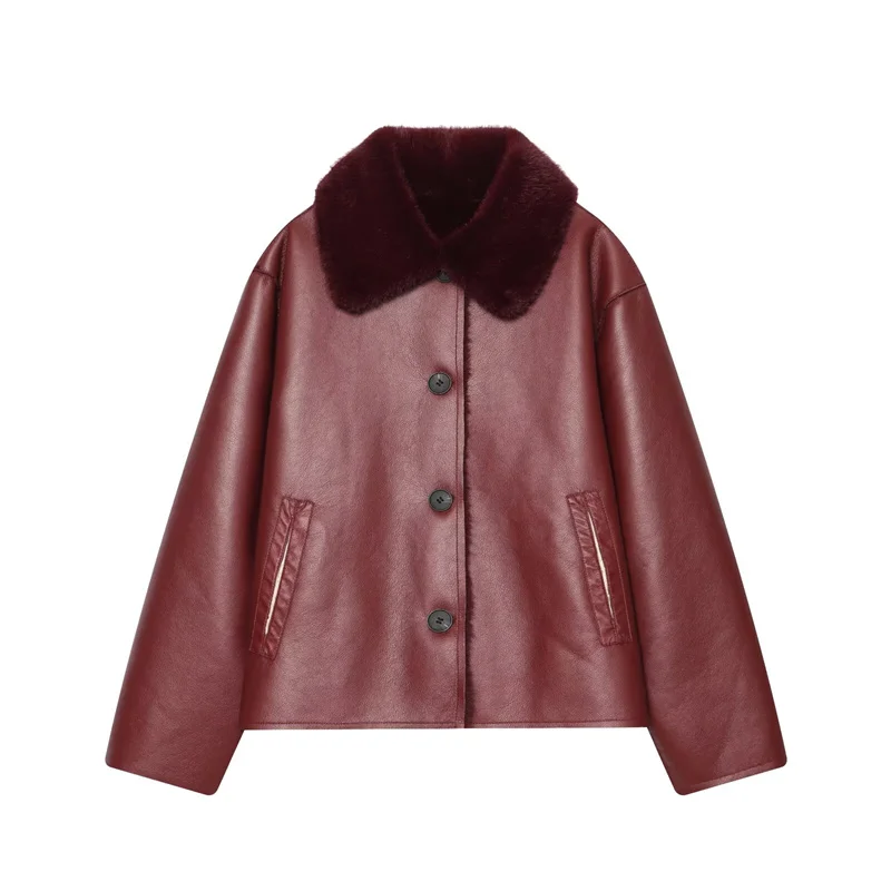 Guobioziy 2026 Fall/Winter New Style Women's Jacket Long Sleeve Faux Fur Reversible Loose Coat Warm and Fashionable High-End