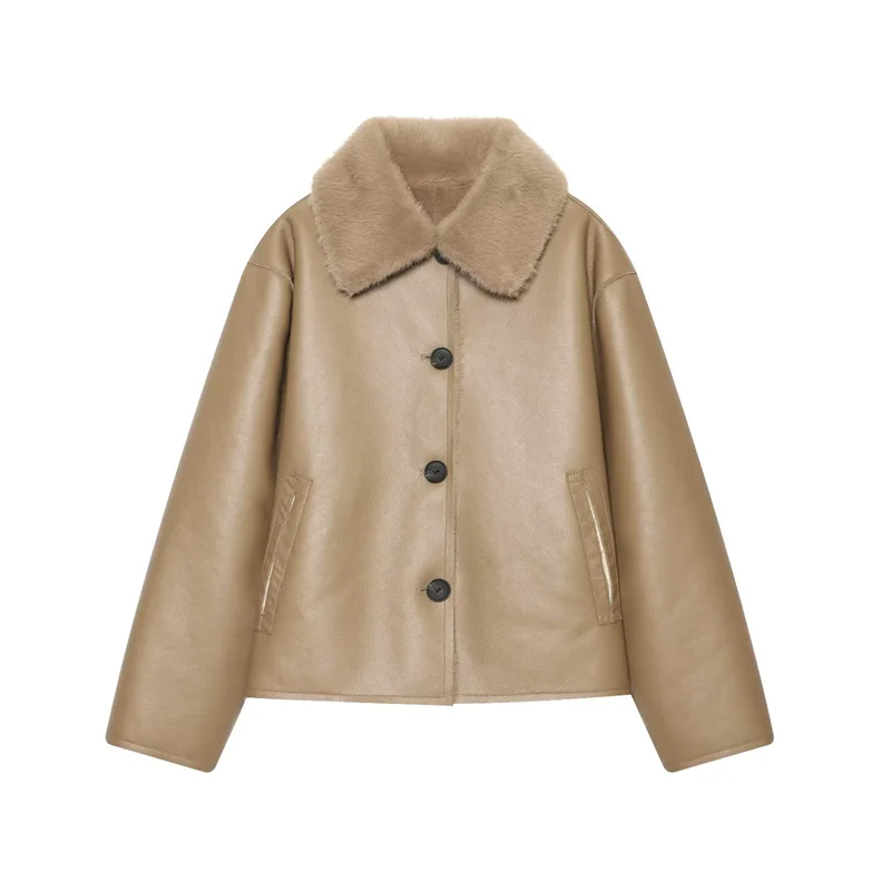 Guobioziy 2026 Fall/Winter New Style Women's Jacket Long Sleeve Faux Fur Reversible Loose Coat Warm and Fashionable High-End