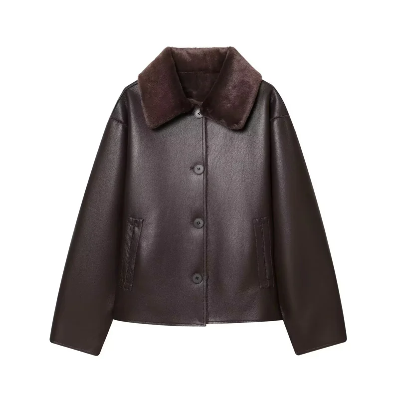 Guobioziy 2026 Fall/Winter New Style Women's Jacket Long Sleeve Faux Fur Reversible Loose Coat Warm and Fashionable High-End