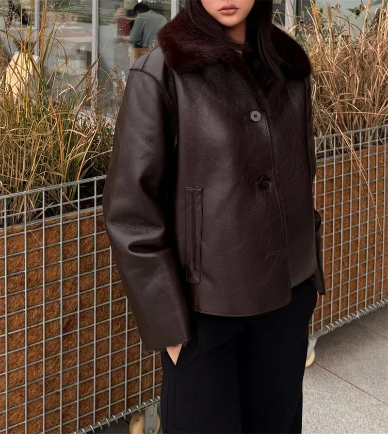 Guobioziy 2026 Fall/Winter New Style Women's Jacket Long Sleeve Faux Fur Reversible Loose Coat Warm and Fashionable High-End
