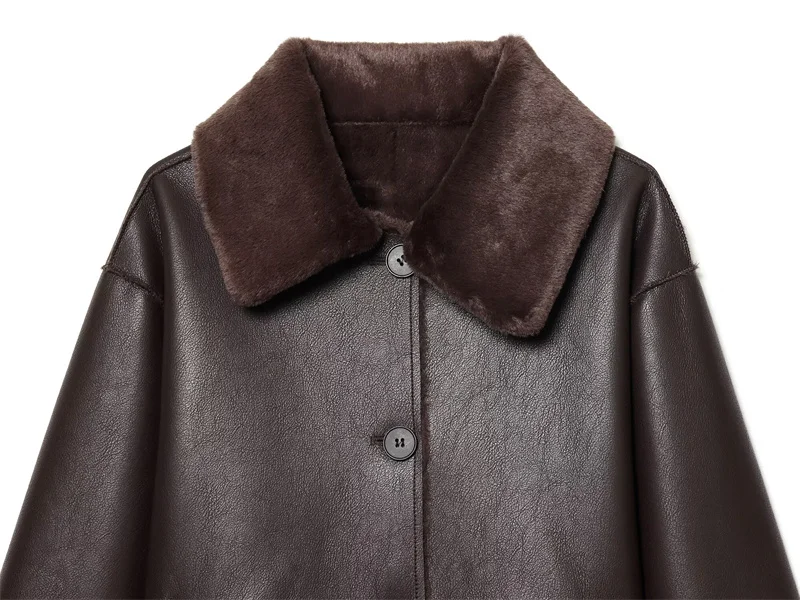 Guobioziy 2026 Fall/Winter New Style Women's Jacket Long Sleeve Faux Fur Reversible Loose Coat Warm and Fashionable High-End