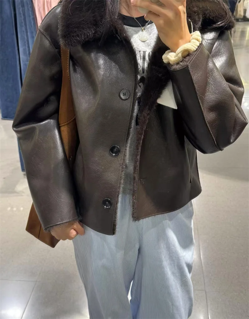 Guobioziy 2026 Fall/Winter New Style Women's Jacket Long Sleeve Faux Fur Reversible Loose Coat Warm and Fashionable High-End