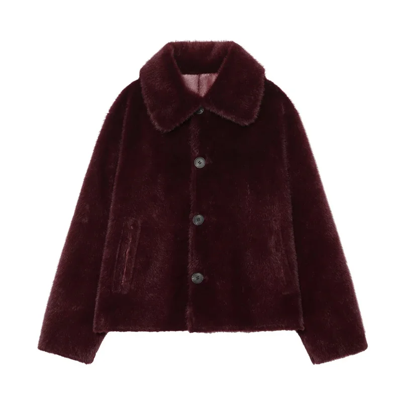 Guobioziy 2026 Fall/Winter New Style Women's Jacket Long Sleeve Faux Fur Reversible Loose Coat Warm and Fashionable High-End