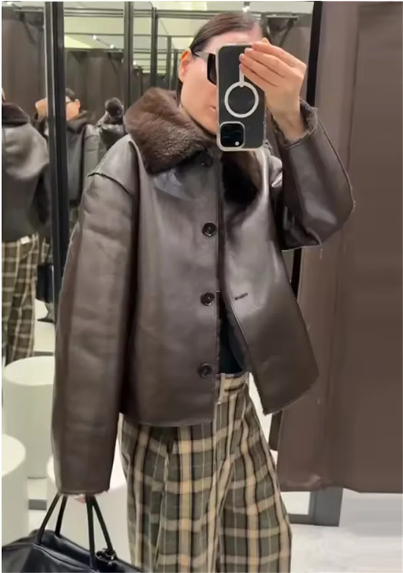 Guobioziy 2026 Fall/Winter New Style Women's Jacket Long Sleeve Faux Fur Reversible Loose Coat Warm and Fashionable High-End