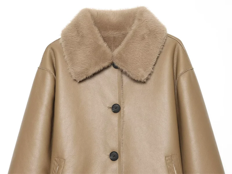 Guobioziy 2026 Fall/Winter New Style Women's Jacket Long Sleeve Faux Fur Reversible Loose Coat Warm and Fashionable High-End