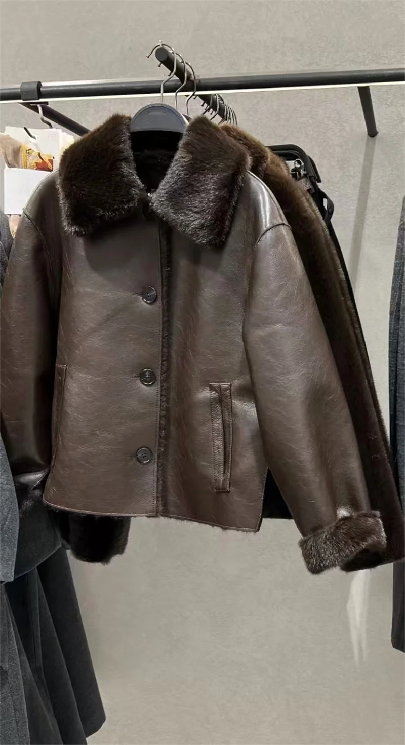 Guobioziy 2026 Fall/Winter New Style Women's Jacket Long Sleeve Faux Fur Reversible Loose Coat Warm and Fashionable High-End