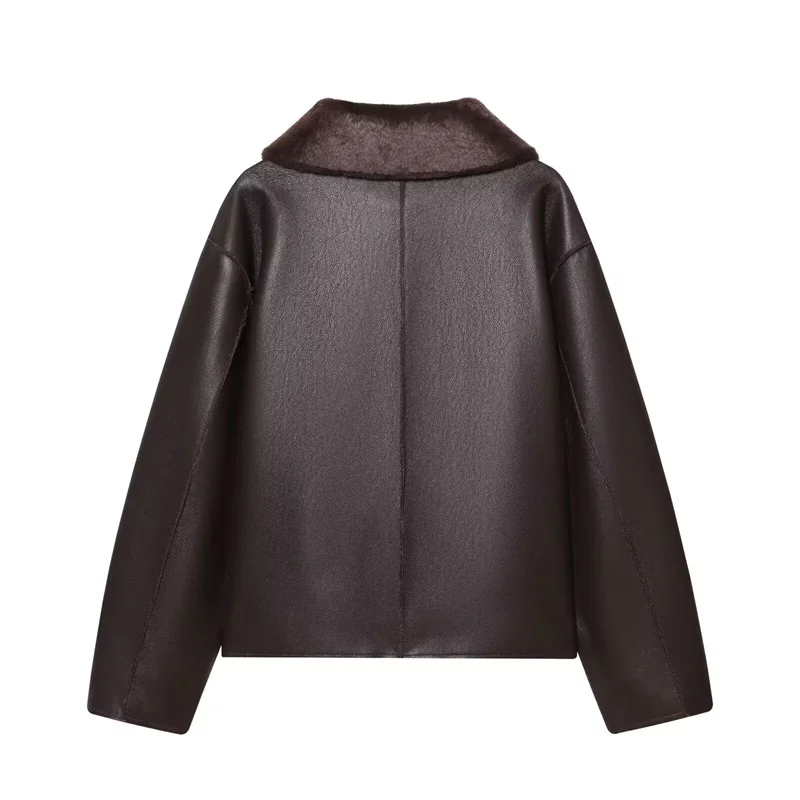 Guobioziy 2026 Fall/Winter New Style Women's Jacket Long Sleeve Faux Fur Reversible Loose Coat Warm and Fashionable High-End