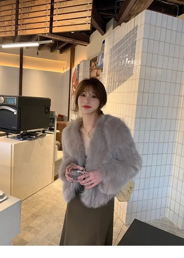 Faux Fur Coat Women Clothing Y2K Autumn New Fashion Casual Imitation Fox Fur Jacket Crop Loose All Match Warm Female Winter