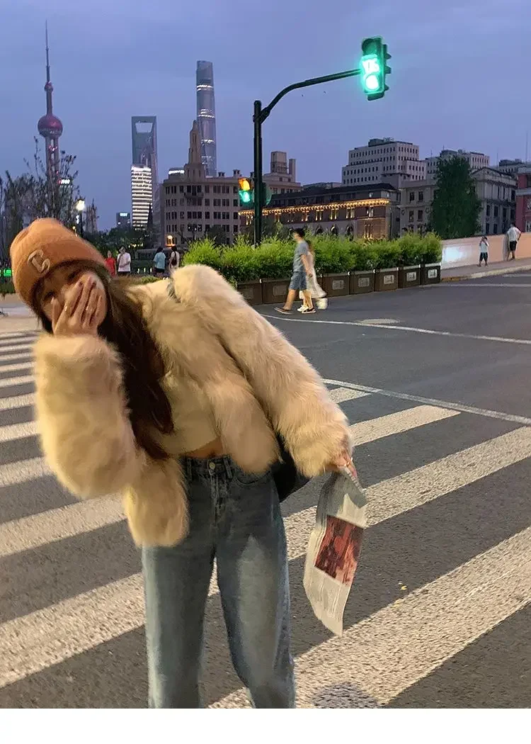Faux Fur Coat Women Clothing Y2K Autumn New Fashion Casual Imitation Fox Fur Jacket Crop Loose All Match Warm Female Winter