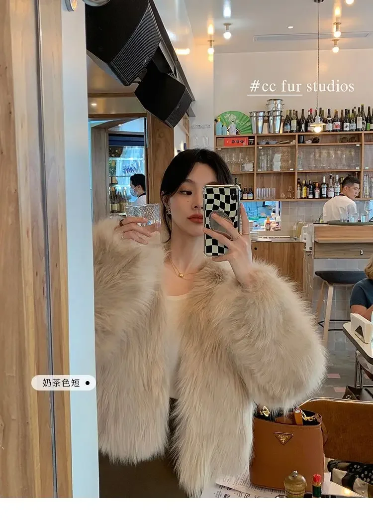 Faux Fur Coat Women Clothing Y2K Autumn New Fashion Casual Imitation Fox Fur Jacket Crop Loose All Match Warm Female Winter
