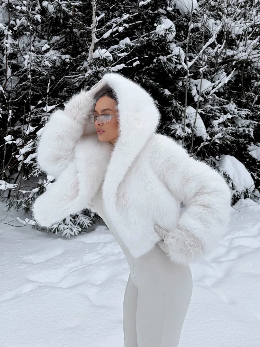 Women Faux Fur Coats Jackets Hooded Short Coat Thick Warm Y2k Streetwear Jacket Elegant Work Outerwear Autumn Winter 2026