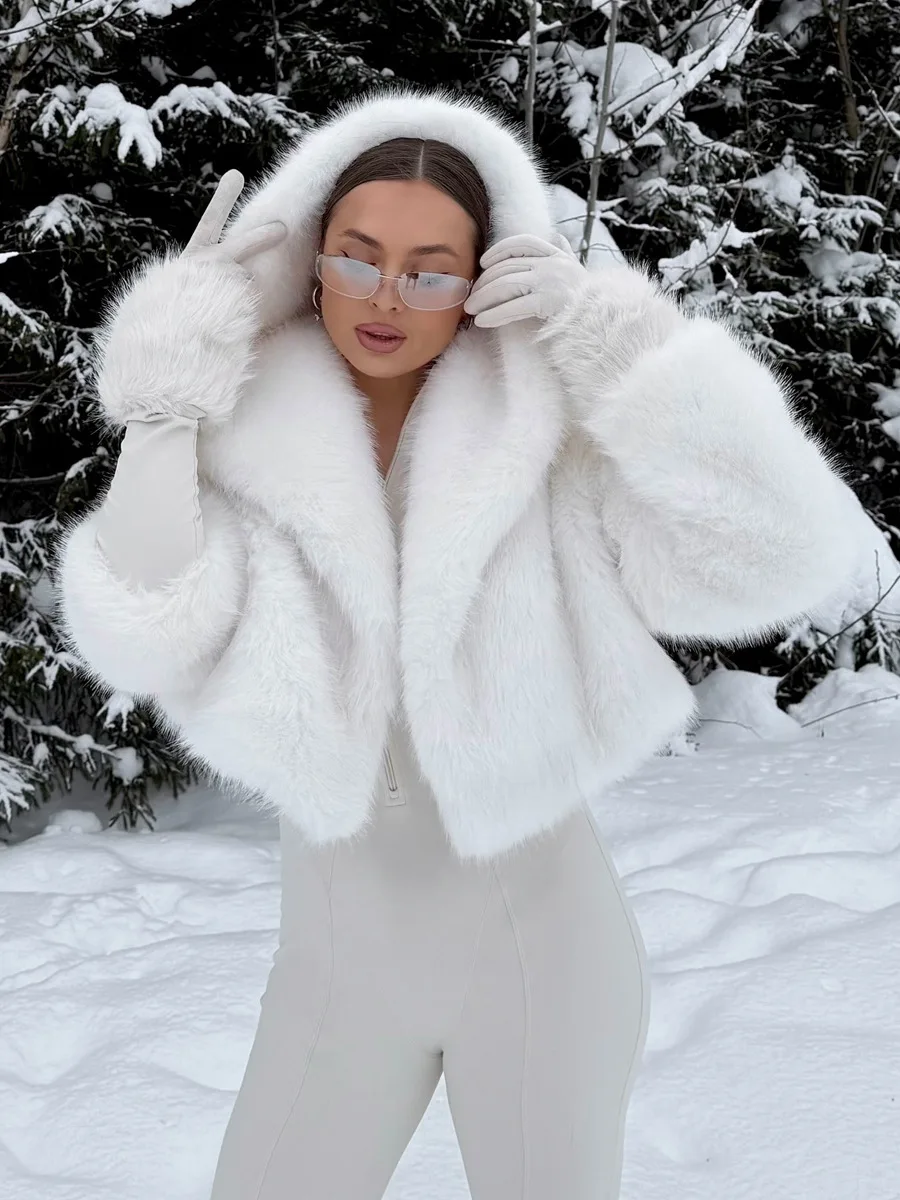 Women Faux Fur Coats Jackets Hooded Short Coat Thick Warm Y2k Streetwear Jacket Elegant Work Outerwear Autumn Winter 2026