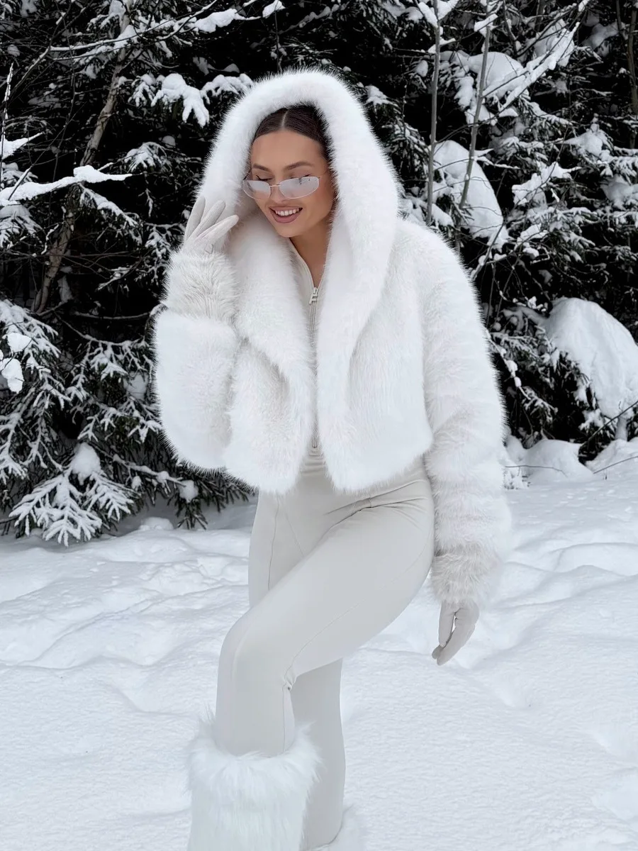 Women Faux Fur Coats Jackets Hooded Short Coat Thick Warm Y2k Streetwear Jacket Elegant Work Outerwear Autumn Winter 2026