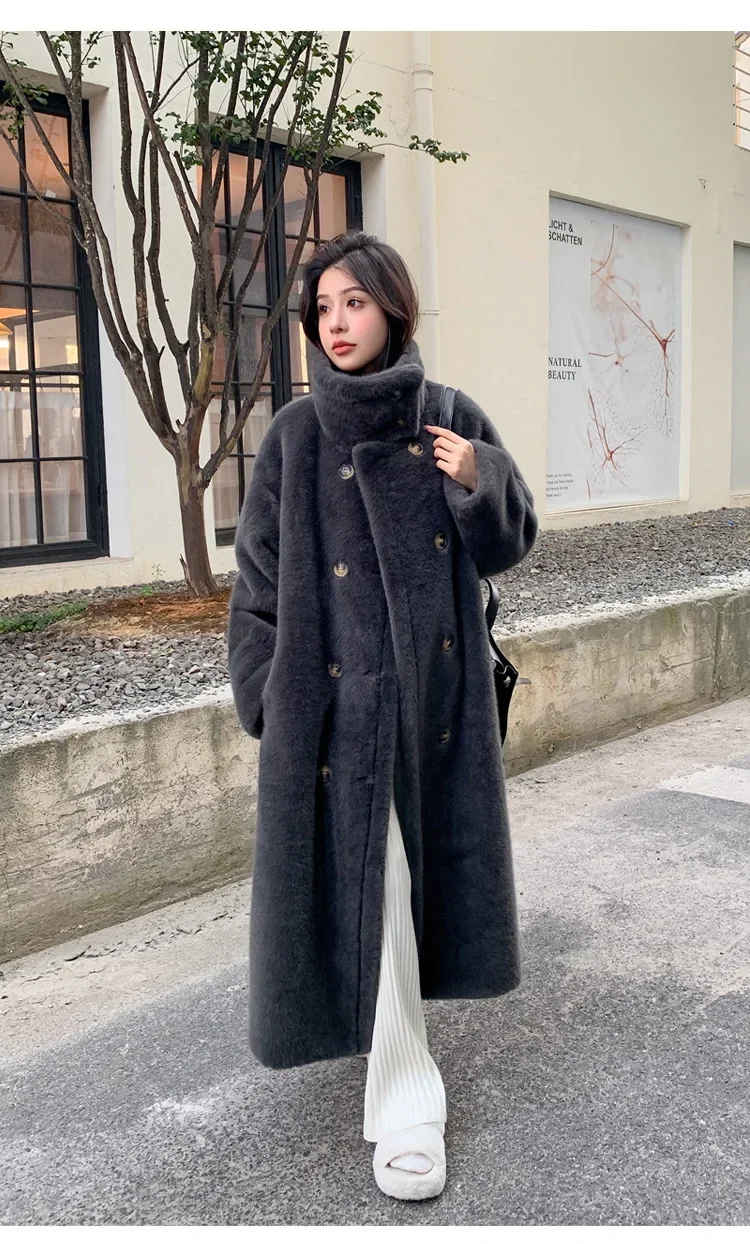 Women Faux Fur Long Coats Jackets Stand Collar Coat Thick Warm Y2k Streetwear Jacket Elegant Work Casual Outerwear Autumn Winter