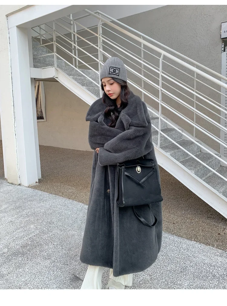 Women Faux Fur Long Coats Jackets Stand Collar Coat Thick Warm Y2k Streetwear Jacket Elegant Work Casual Outerwear Autumn Winter