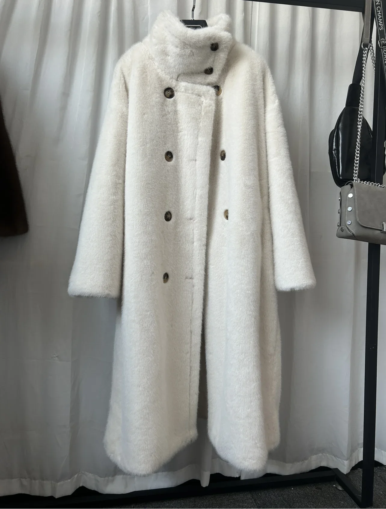Women Faux Fur Long Coats Jackets Stand Collar Coat Thick Warm Y2k Streetwear Jacket Elegant Work Casual Outerwear Autumn Winter