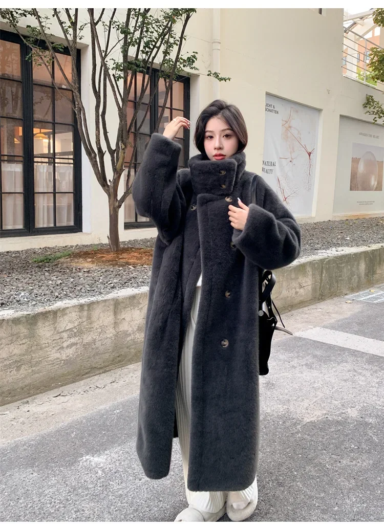 Women Faux Fur Long Coats Jackets Stand Collar Coat Thick Warm Y2k Streetwear Jacket Elegant Work Casual Outerwear Autumn Winter