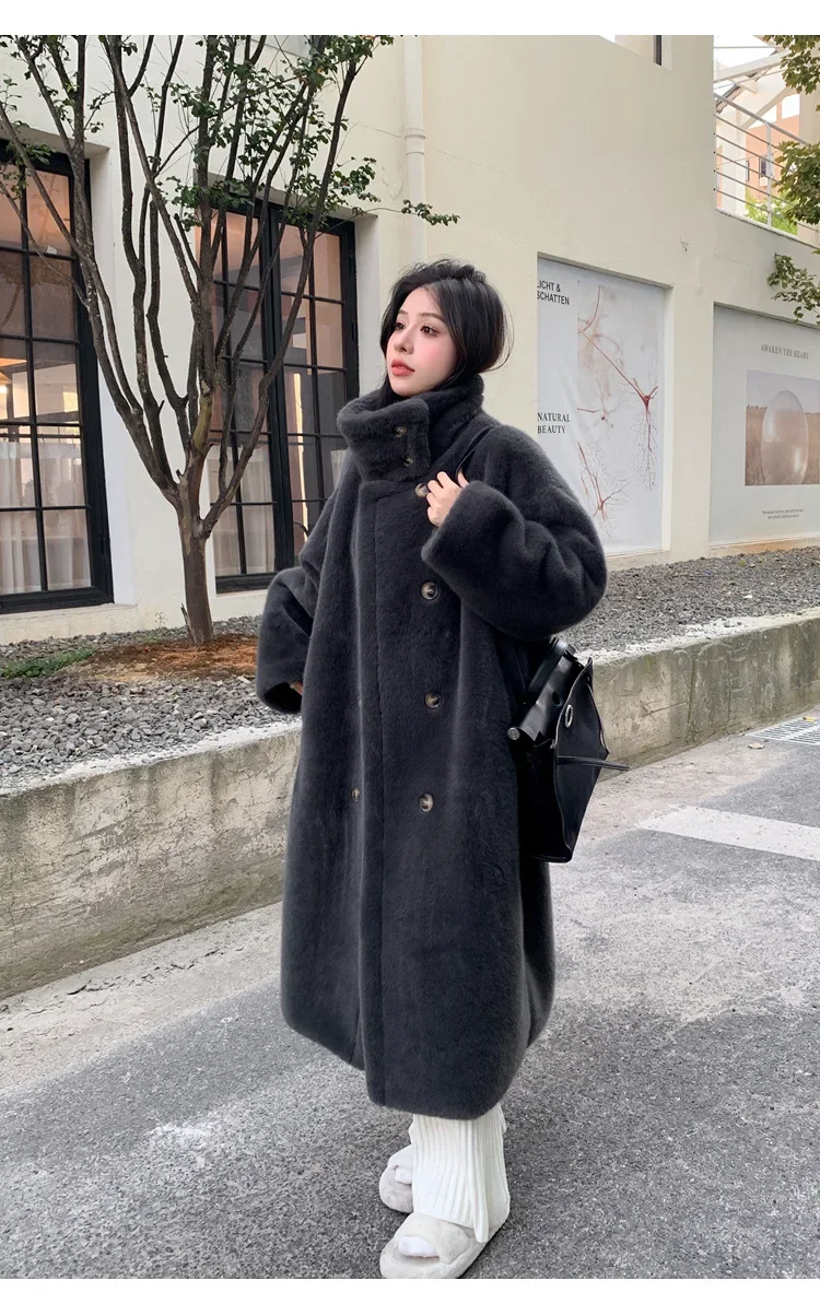 Women Faux Fur Long Coats Jackets Stand Collar Coat Thick Warm Y2k Streetwear Jacket Elegant Work Casual Outerwear Autumn Winter