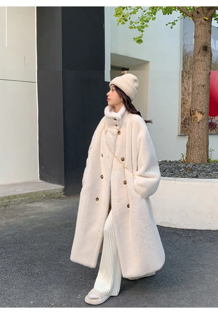 Women Faux Fur Long Coats Jackets Stand Collar Coat Thick Warm Y2k Streetwear Jacket Elegant Work Casual Outerwear Autumn Winter