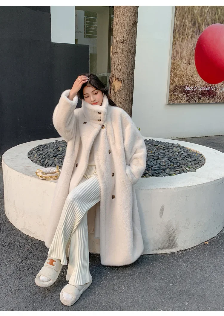 Women Faux Fur Long Coats Jackets Stand Collar Coat Thick Warm Y2k Streetwear Jacket Elegant Work Casual Outerwear Autumn Winter