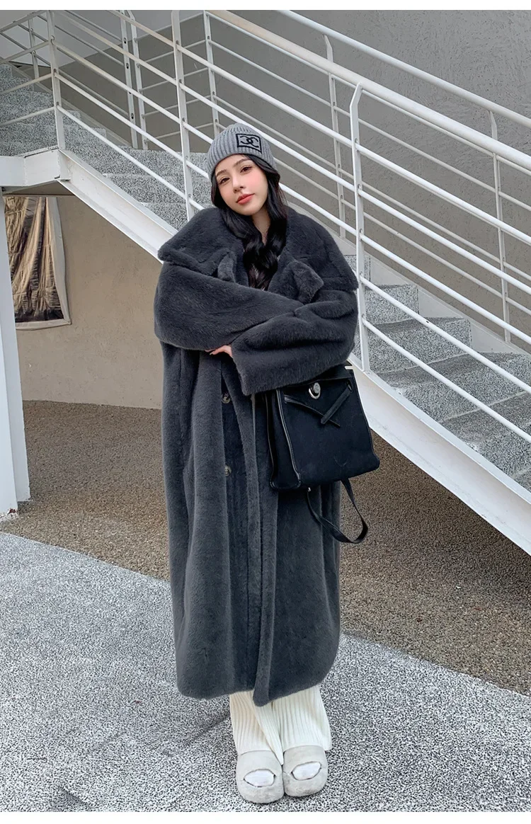 Women Faux Fur Long Coats Jackets Stand Collar Coat Thick Warm Y2k Streetwear Jacket Elegant Work Casual Outerwear Autumn Winter