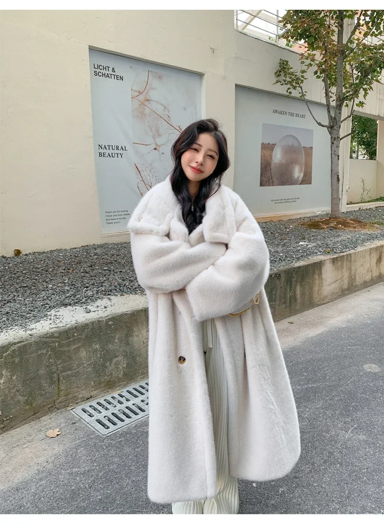 Women Faux Fur Long Coats Jackets Stand Collar Coat Thick Warm Y2k Streetwear Jacket Elegant Work Casual Outerwear Autumn Winter