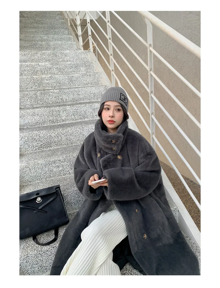 Women Faux Fur Long Coats Jackets Stand Collar Coat Thick Warm Y2k Streetwear Jacket Elegant Work Casual Outerwear Autumn Winter