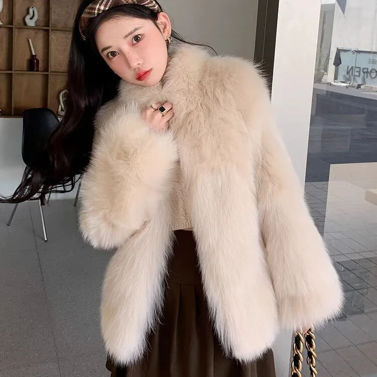 GVUW Korean Fashion Stand Up Collar Thickened Warm Women's Fur Coat Casual All-match Loose Coat 2026 Autumn New 17S4643