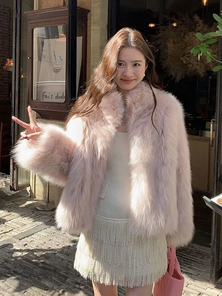 GVUW Korean Fashion Stand Up Collar Thickened Warm Women's Fur Coat Casual All-match Loose Coat 2026 Autumn New 17S4643