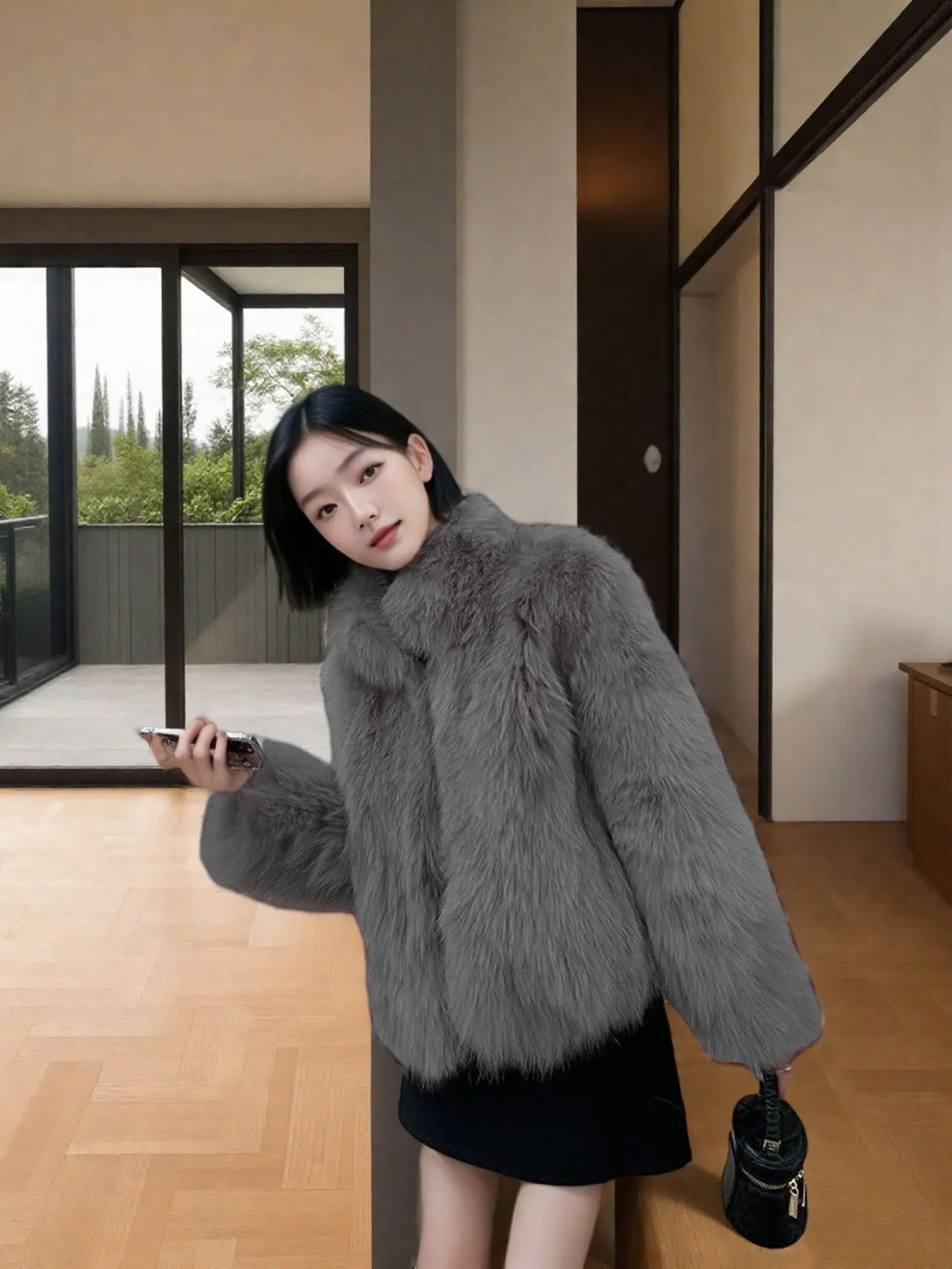 GVUW Korean Fashion Stand Up Collar Thickened Warm Women's Fur Coat Casual All-match Loose Coat 2026 Autumn New 17S4643