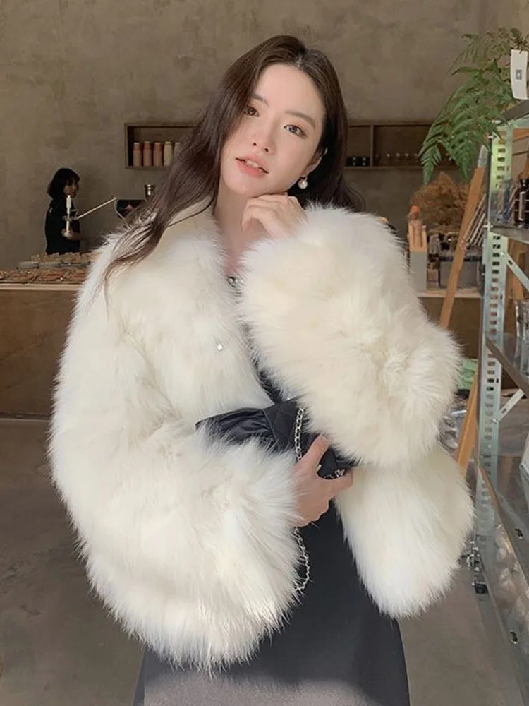 GVUW Korean Fashion Stand Up Collar Thickened Warm Women's Fur Coat Casual All-match Loose Coat 2026 Autumn New 17S4643