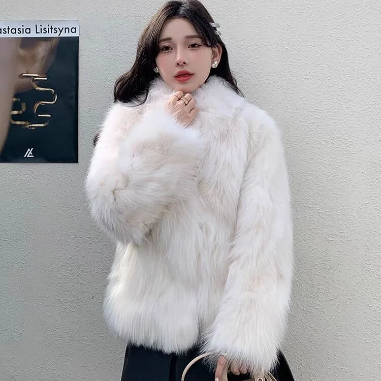 GVUW Korean Fashion Stand Up Collar Thickened Warm Women's Fur Coat Casual All-match Loose Coat 2026 Autumn New 17S4643