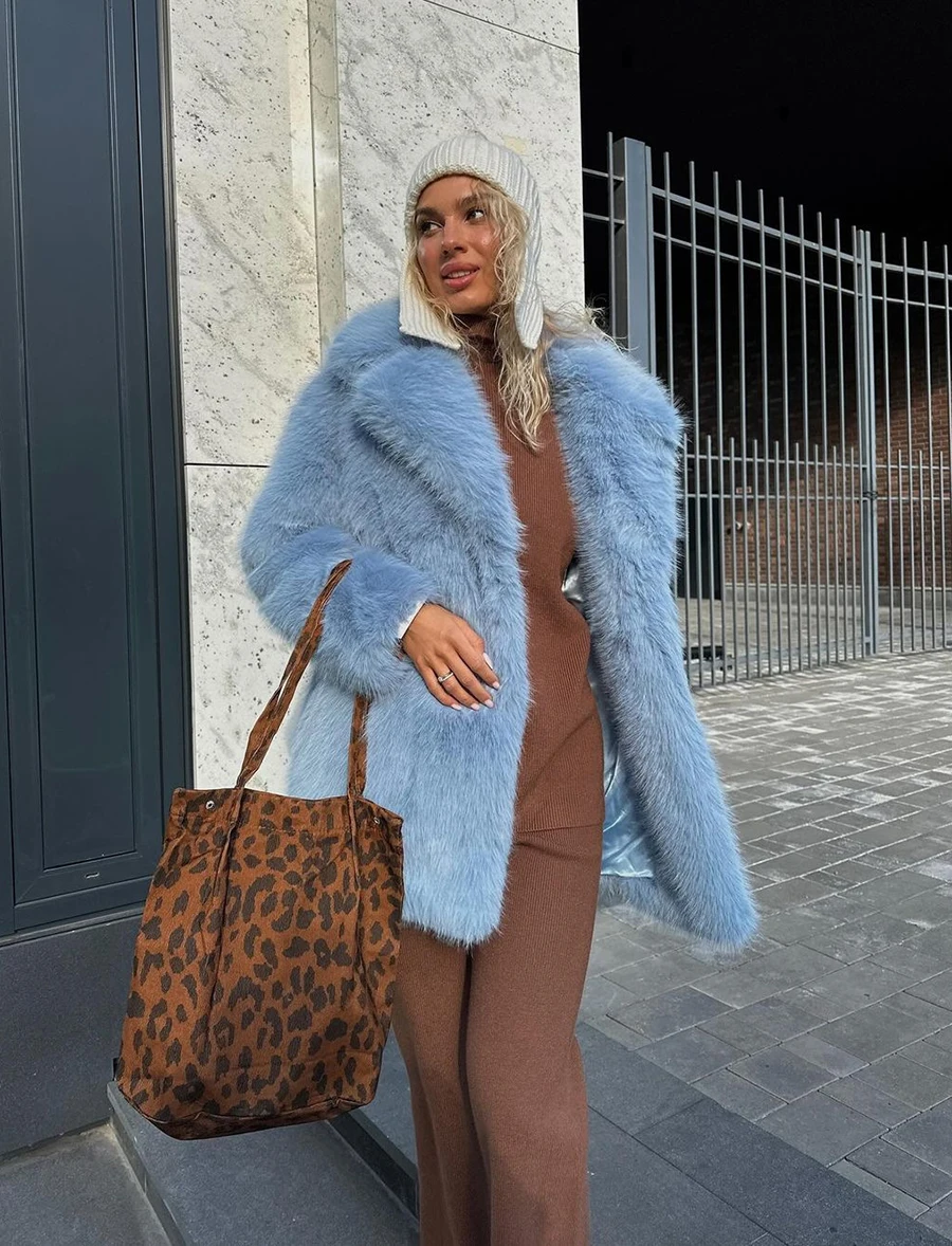 ZADORIN Luxury Winter Furry Warm Faux Fur Coat Woman Lapel Mid Long Soft Fluffy Jacket Faux Fur Coats Woman Clothes Outerwears
