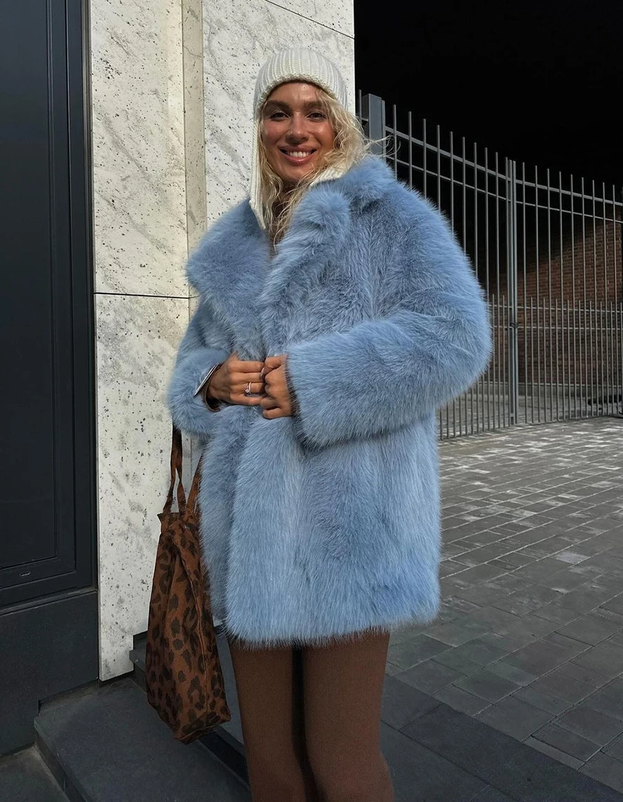 ZADORIN Luxury Winter Furry Warm Faux Fur Coat Woman Lapel Mid Long Soft Fluffy Jacket Faux Fur Coats Woman Clothes Outerwears