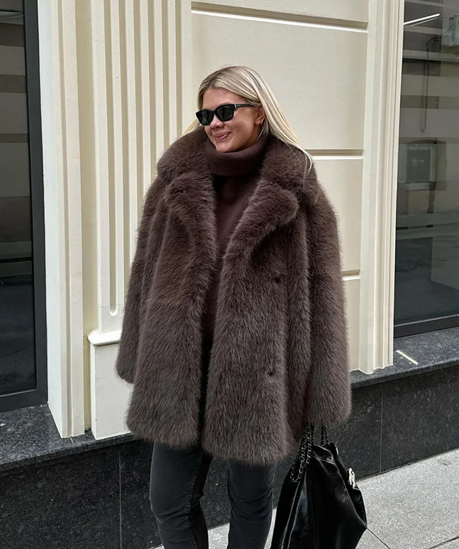ZADORIN Luxury Winter Furry Warm Faux Fur Coat Woman Lapel Mid Long Soft Fluffy Jacket Faux Fur Coats Woman Clothes Outerwears